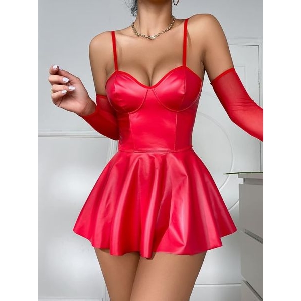 Fancyra Women Cut Out Lingerie Babydoll Dress with Thong and Arm Sleeve - Image 4