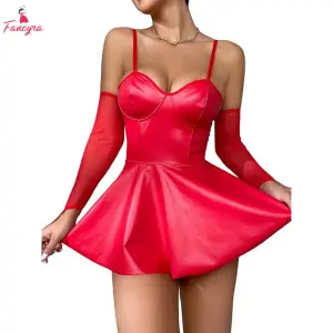 Fancyra Women Cut Out Lingerie Babydoll Dress with Thong and Arm Sleeve