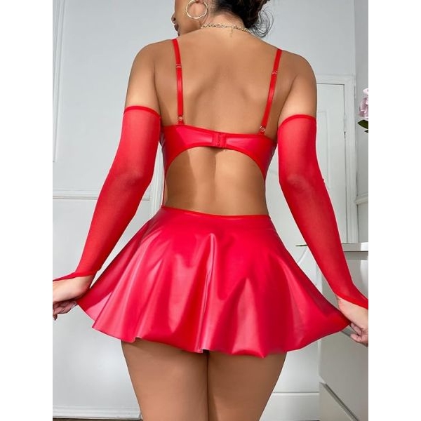Fancyra Women Cut Out Lingerie Babydoll Dress with Thong and Arm Sleeve - Image 5