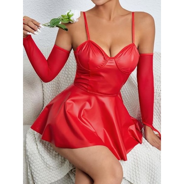 Fancyra Women Cut Out Lingerie Babydoll one Piece Dress with Thong and Arm Sleeve - Image 3