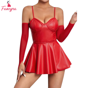 Fancyra Women Cut Out Lingerie Babydoll one Piece Dress with Thong and Arm Sleeve
