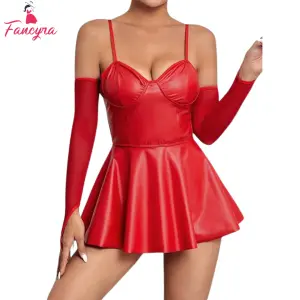 Fancyra Women Cut Out Lingerie Babydoll one Piece Dress with Thong and Arm Sleeve