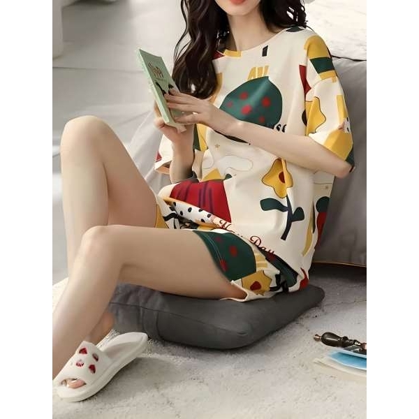 Fancyra Women Cute Printed Half Sleeves Top and Shorts Nightwear Pajama Set - Image 3