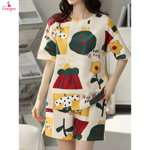 Fancyra Women Cute Printed Half Sleeves Top and Shorts Nightwear Pajama Set