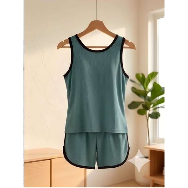 Fancyra Women Cute Ribbed Cotton Soft Stretch Comfortable Tank Top & Shorts Sleepwear Pajama Set - Image 3