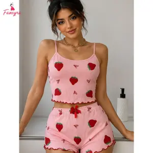 Fancyra Women Cute Sleeveless Cami Top and Shorts Pajama Sleepwear Set