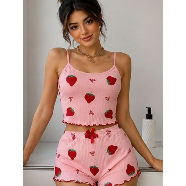 Fancyra Women Cute Sleeveless Cami Top and Shorts Pajama Sleepwear Set - Image 5