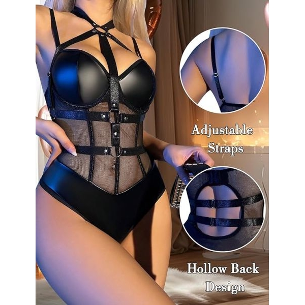 Fancyra Women Cutout Bodysuit Mesh Sheer One Piece Cosplay Lingerie - Image 4