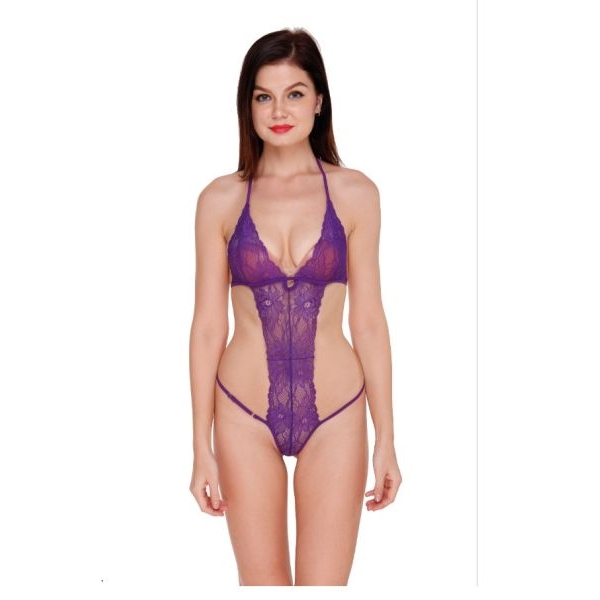 Fancyra Women Deep V Halter Neck Lace Bodysuit Lingerie - Image 4