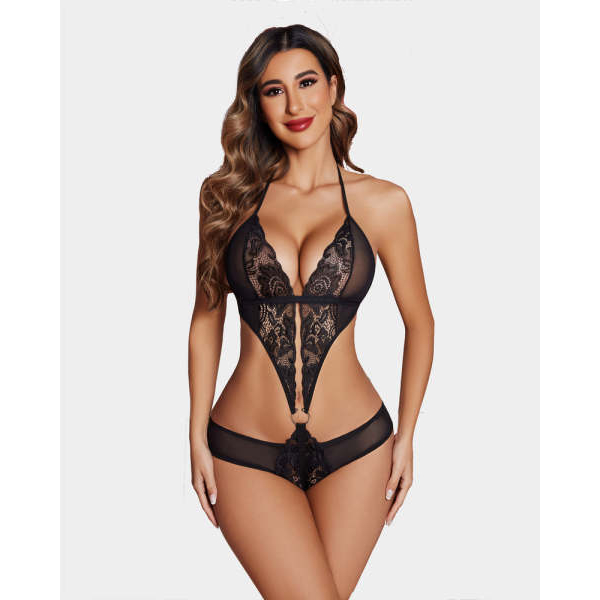 Fancyra Women Deep V Lace Teddy One Piece Mini Bodysuit - Image 3