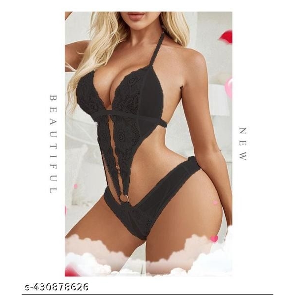 Fancyra Women Deep V Lingerie Lace Babydoll Mini Bodysuit - Image 3