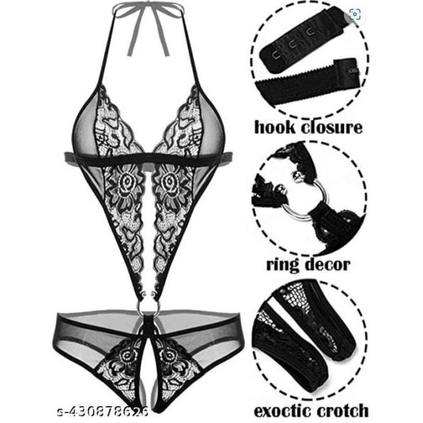 Fancyra Women Deep V Lingerie Lace Babydoll Mini Bodysuit - Image 4
