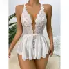 Fancyra Women Deep V Neck One Piece Lace Flare Bodysuit Babydoll Lingerie