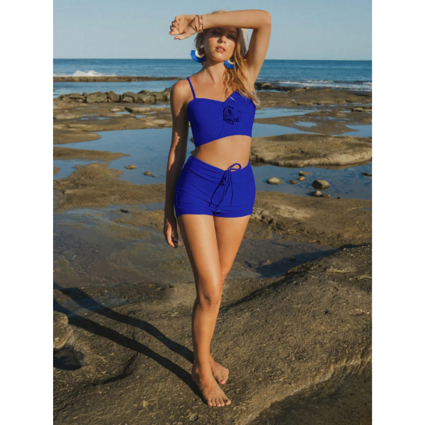 Fancyra Women Drawstring Ruched Cami Top & Boxer Shorts 2 Pieces Bikini Lingerie Set - Image 4
