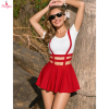 Fancyra Women Elastic High Waist A-Line Mini Braces Red Skirt with Top