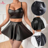 Fancyra Women Elegant Black Hot Baby Doll Crop Top & Mini Skirt with Panty