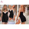 Fancyra Women Elegant Black Side Slit Chemise Babydoll Lingerie