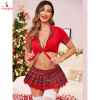 Fancyra Women Elegant Checked Mini Skirt and Crop Top Nighty Lingerie Set
