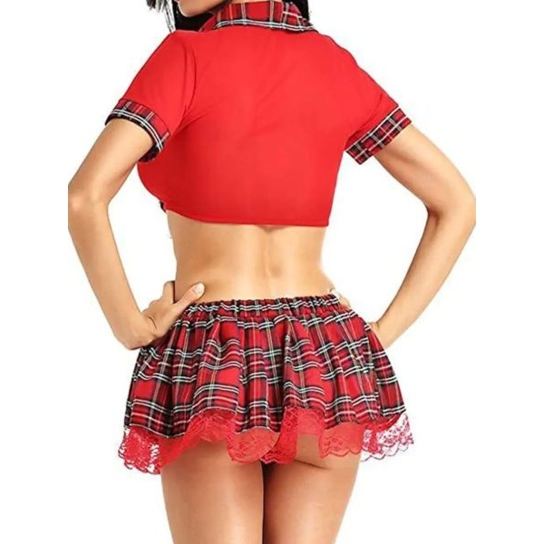Fancyra Women Elegant Checked Mini Skirt and Crop Top Nighty Lingerie Set - Image 4