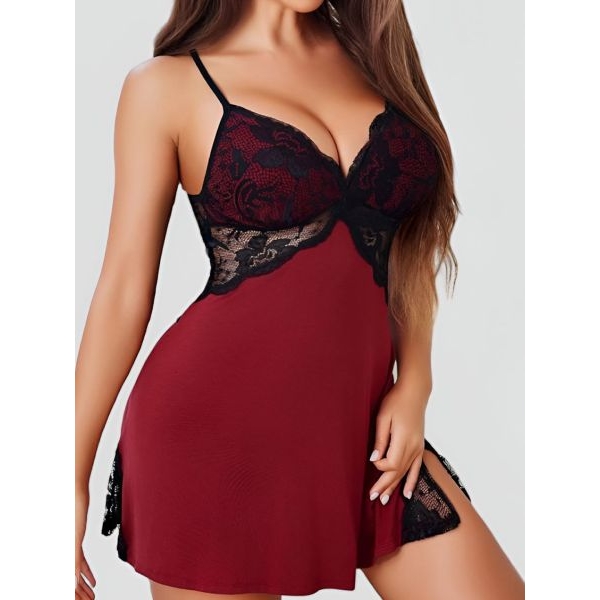 Fancyra Women Elegant Chemise Maroon Babydoll Lingerie - Image 3
