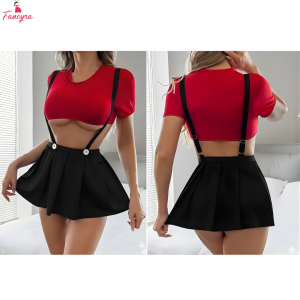 Fancyra Women Elegant Crop Top and Skirt Set Role Play Costumes Lingerie