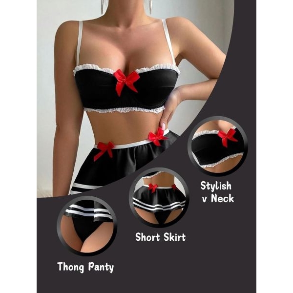 Fancyra Women Elegant Crop Top & Lingerie Set Flirty Nightwear - Image 4