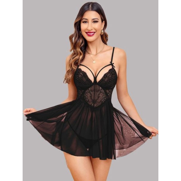 Fancyra Women Elegant Floral Lace See Through Babydoll Lingerie - Image 5