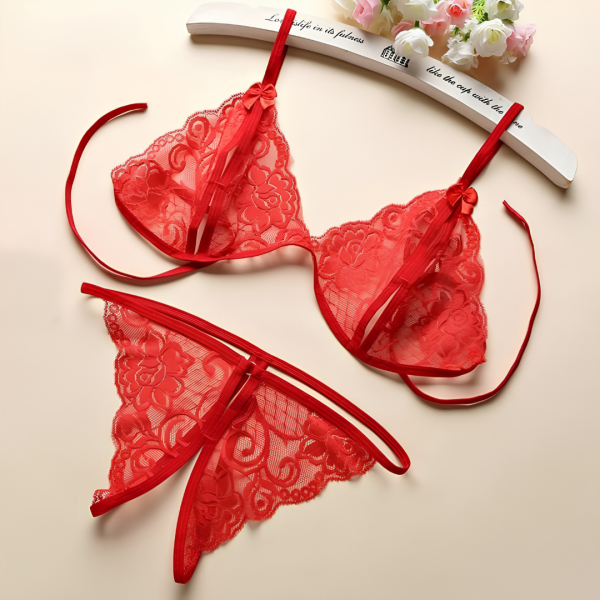 Fancyra Women Elegant Floral Open Crotch Lingerie Bra Panty Set - Image 5