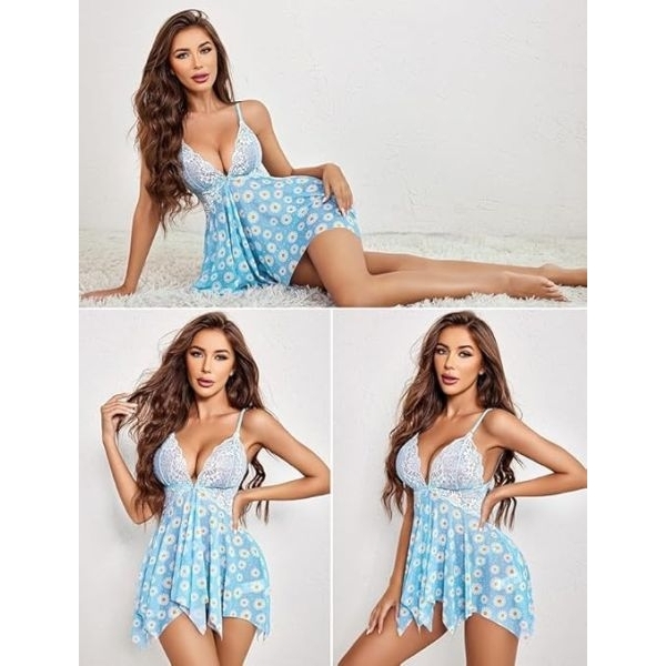 Fancyra Women Elegant Floral Printed Babydoll Lingerie Nighty - Image 2