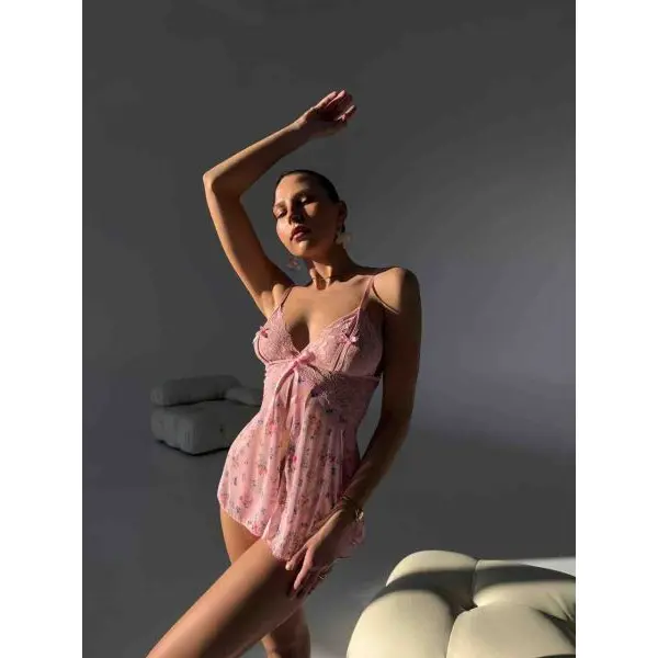 Fancyra Women Elegant Floral Printed Nightwear Baby Doll Lingerie - Image 2