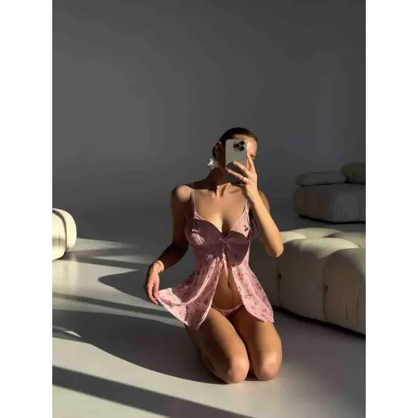 Fancyra Women Elegant Floral Printed Nightwear Baby Doll Lingerie - Image 3