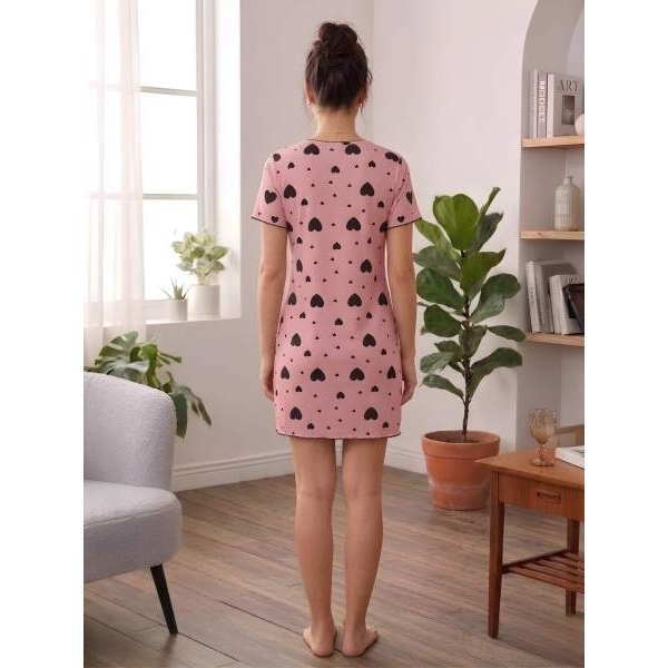 Fancyra Women Elegant Heart Printed Nightdress Soft Stretch Nighty - Image 2
