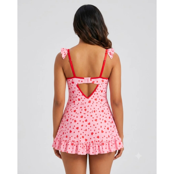 Fancyra Women Elegant Heart Printed Ruffle Babydoll Lingerie - Image 2