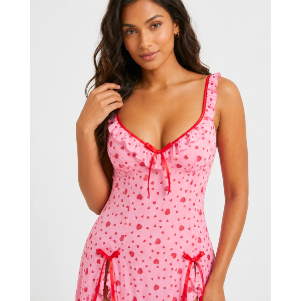 Fancyra Women Elegant Heart Printed Ruffle Babydoll Lingerie - Image 3