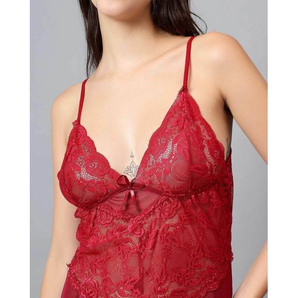 Fancyra Women Elegant Lace Floral Long Babydoll Lingerie with G string Panty - Image 5
