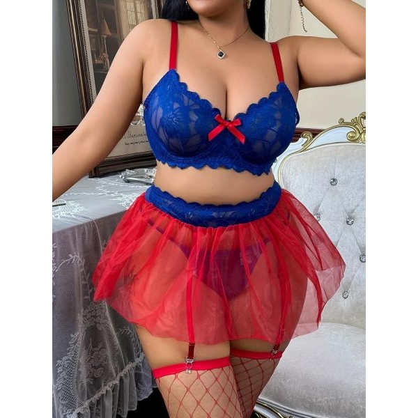 Fancyra Women Elegant Lace Top with Transparent Skirt and Thong Lingerie Set - Image 3