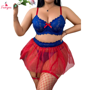 Fancyra Women Elegant Lace Top with Transparent Skirt and Thong Lingerie Set