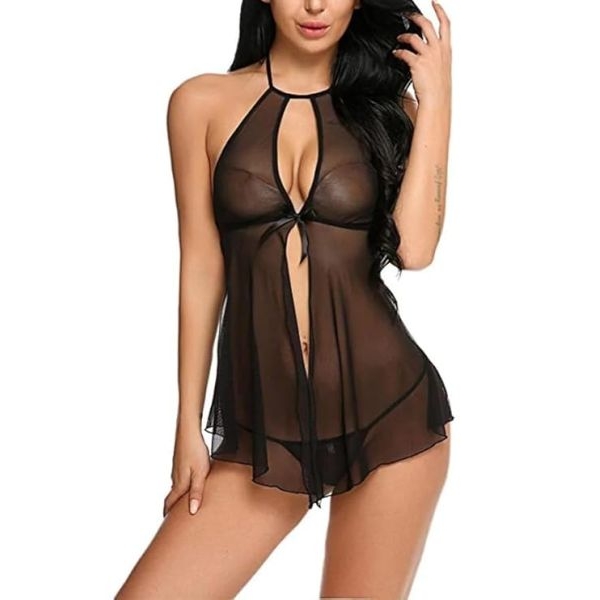 Fancyra Women Elegant Lace Transparent Black Honeymoon Baby doll Lingerie - Image 4