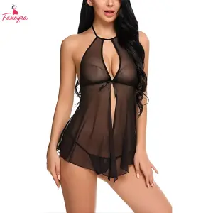 Fancyra Women Elegant Lace Transparent Black Honeymoon Baby doll Lingerie