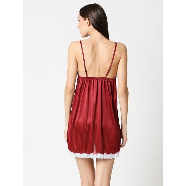 Fancyra Women Elegant Maroon 2 Piece Set Lace Trim Inner Nighty with Robe - Image 4