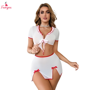 Fancyra Women Elegant Nurse Costume Roleplay Lingerie Set White