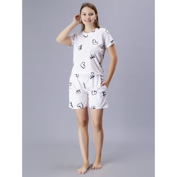 Fancyra Women Elegant Printed Short Sleeves Top & Shorts Pajama Set - Image 2