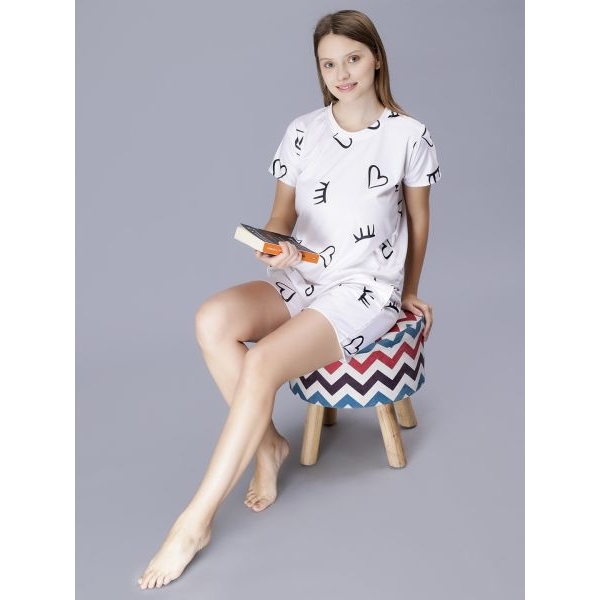 Fancyra Women Elegant Printed Short Sleeves Top & Shorts Pajama Set - Image 3