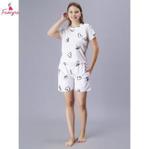 Fancyra Women Elegant Printed Short Sleeves Top & Shorts Pajama Set
