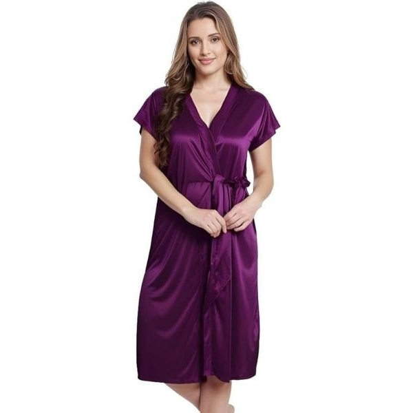 Fancyra Women Elegant Purple Two Piece Set Lace Nighty with Robe - Image 4