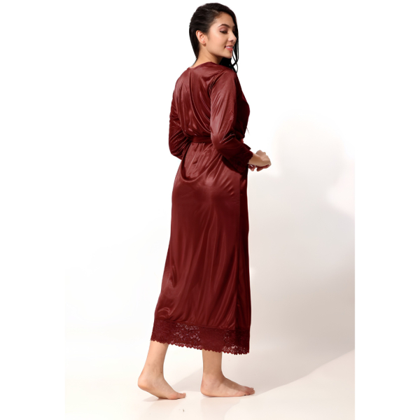 Fancyra Women Elegant Satin Full Length Nightwear Robe - Image 3
