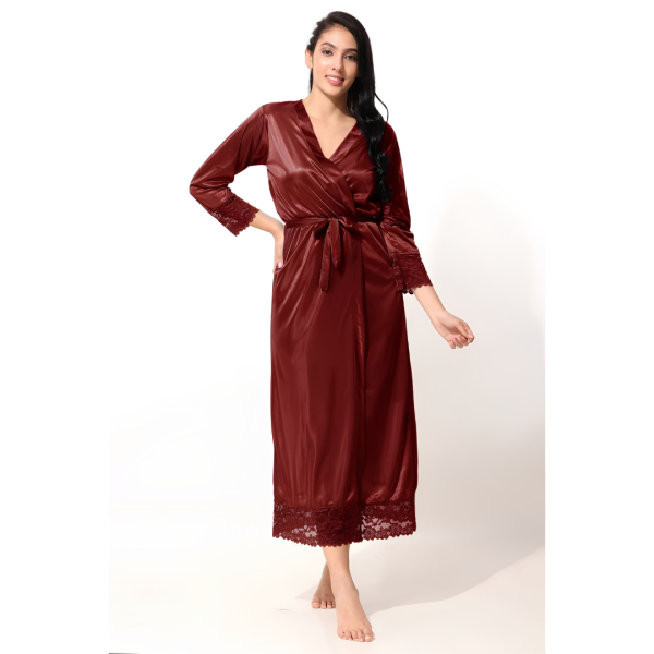Fancyra Women Elegant Satin Full Length Nightwear Robe - Image 4
