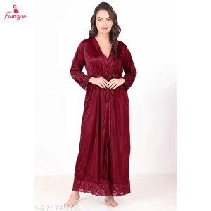 Fancyra Women Elegant Satin Full Length Nightwear Robe
