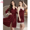 Fancyra Women Elegant Satin Nightgown with Lace Trim and Robe Set
