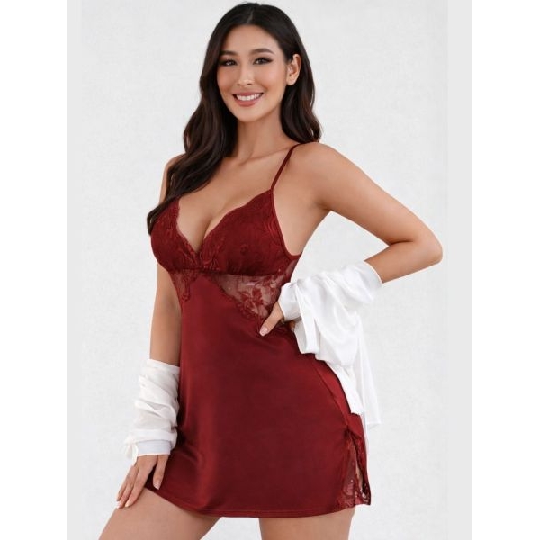 Fancyra Women Elegant Side Split Babdydoll Chemise Nighty Lingerie - Image 3